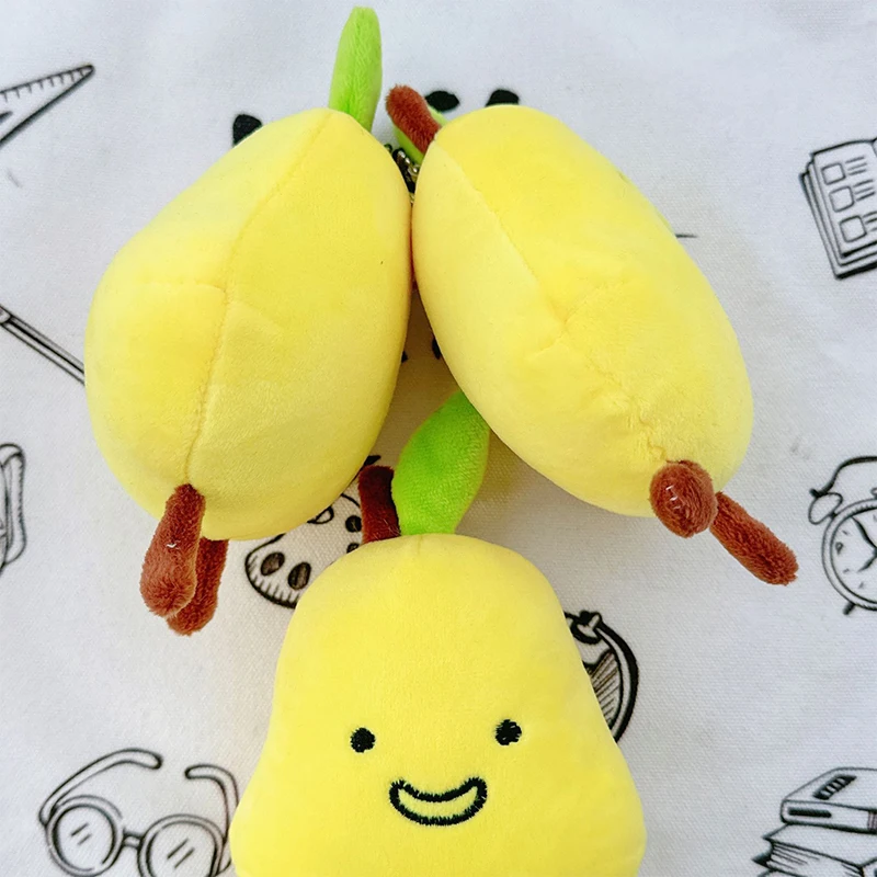 Juguete de peluche de fruta simulada de dibujos animados, muñeco de pera, llavero esponjoso, Animal lindo, juguetes de peluche Kawaii suave, colgante de mochila escolar, regalo para niñas