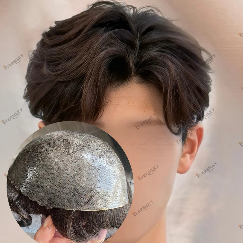 

Super Natural Hairline Men's Toupee #3 #2 1B50 Gray Undetectable 0.1mm Injection PU Base Men Toupee Durable Microskin Grey Male