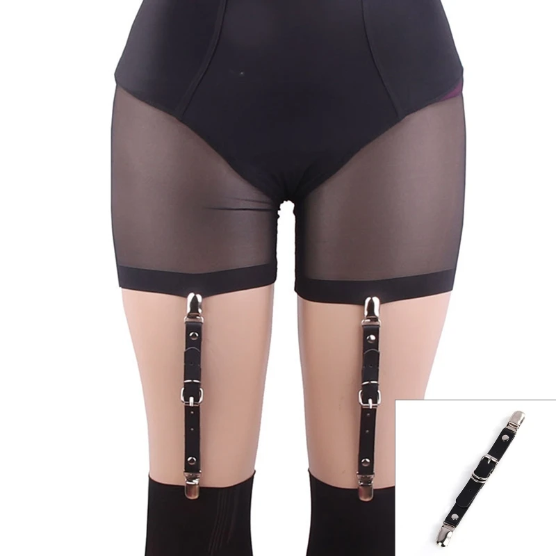 Q39C 1Pc Women Double-Headed Duckbill Garter Clip Faux Leather Belt Lingerie Thigh Leg Loop Sexy Suspender Strap for