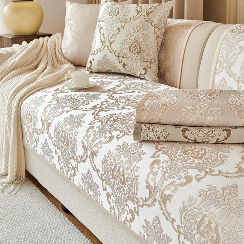 

Light luxury style high-grade sofa cushion silk jacquard chenille non-slip cushion European leather sofa cover towel