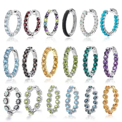 GZ ZONGFA 1Pair 20/25/35mm Natural Gemstones Hoop Earring 925 Sterling Silver for Women Luxury Huge Oversize Earring Fine Jewels