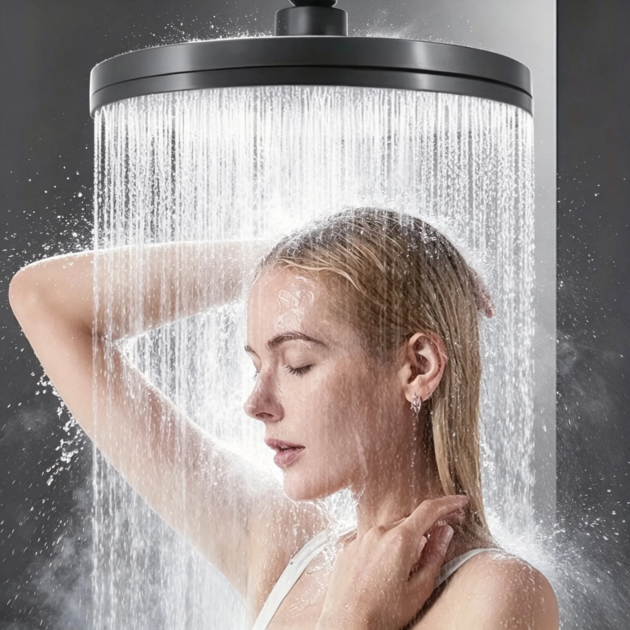Ceiling Rain Shower Head with High Flow - Whole Body Coverage 6 Adjustable Spray for Premium Spa Shower Experience