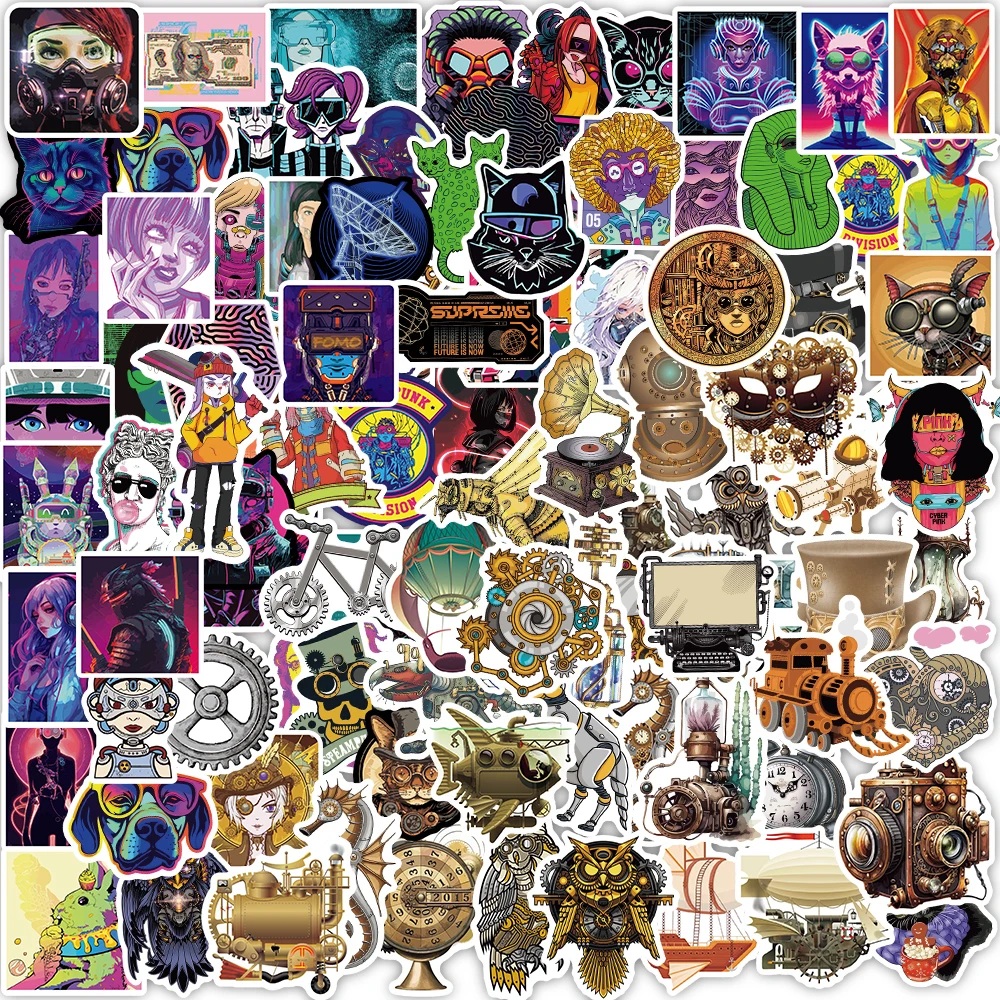 150 PCS Cyberpunk Cool Stickers for Laptop Car Skateboard Bike Phone Fridge Waterproof Steampunk Retro Sticker Pack for Kids Toy