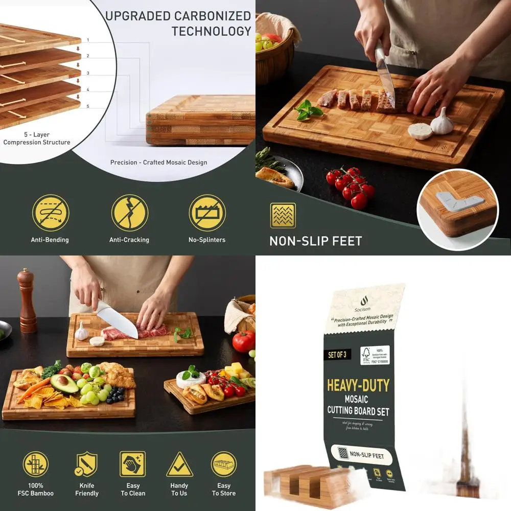 

Premium Bamboo Chopping Boards Set - Non-Toxic, Non-Slip, Thick End Grain Boards with Juice Groove - Ideal Housewarming Gift