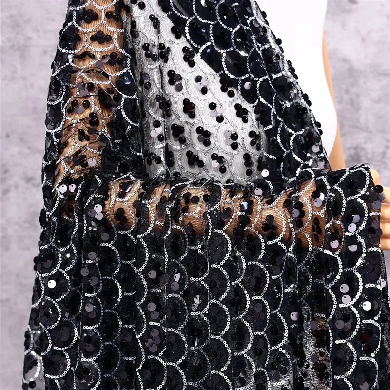 Encrypted Fish Scale Sequin Tulle Fabric Embroidery Patch Backdrop Tablecloth Mermaid Stage Costume Designer Apparel Textile