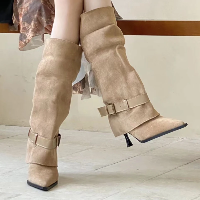 

Pointed Toe Women's High Boots High Heels Suede Fashion Shoes Luxury Winter Boots 2025 Sexy Pumps Designer Chelsea Botas Mujer