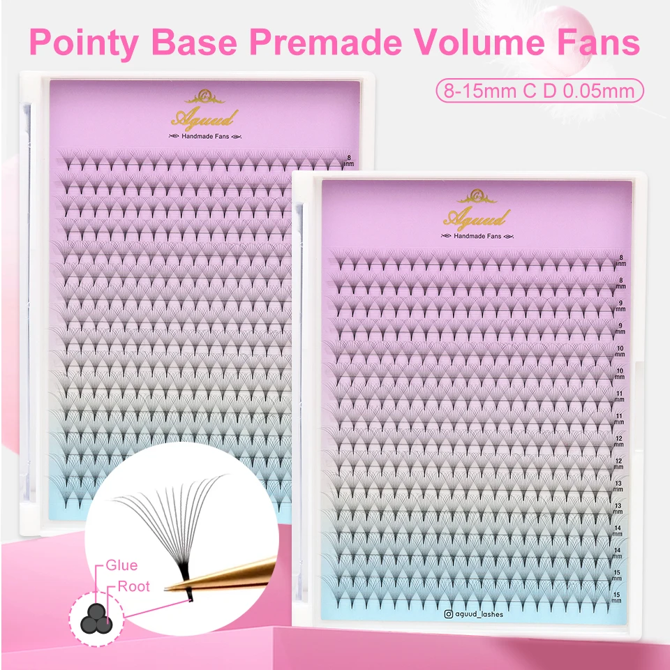 AGUUD Pointy Base Premade Volume Fans 3D 4D 5D 6D 8D 10D 12D Pre Made Individual Lashes Extension Pointy Stem 320 Fans Faux Mink