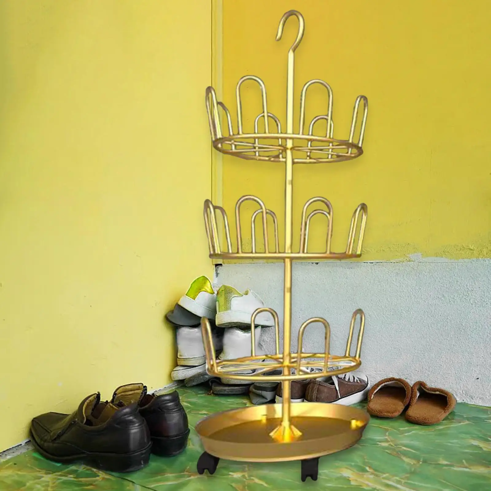 Rotating Shoe Tree Organizer Rack Large Capacity Metal Drying Rack Freestanding Portable Multipurpose Storage for Hallway