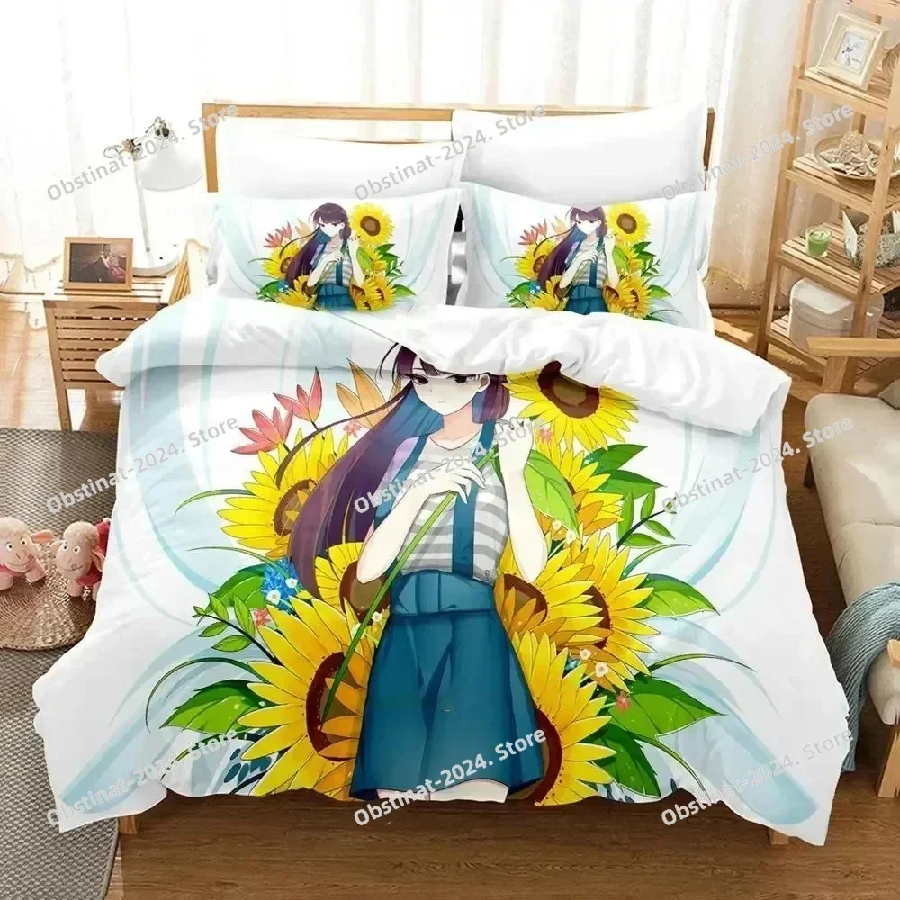 3D Anime Komi Can't Communicate Bedding Set Printed single Comforter Quilt Duvet Cover Pillow Case 3 Pieces Sets Kids Adult Size
