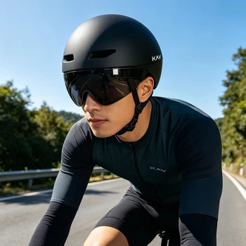 Kask rowerowy KAV TT z okularami, kask triathlonowy, kask aerodynamiczny na rower szosowy, kask do biegów na czas, kask rowerowy męski, casco ciclismo