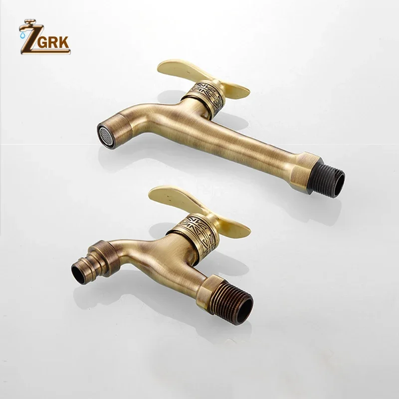 Zgrk torneira de parede de bronze, torneira decorativa antiga de luxo para jardim e ambientes externos, para máquina de lavar roupa