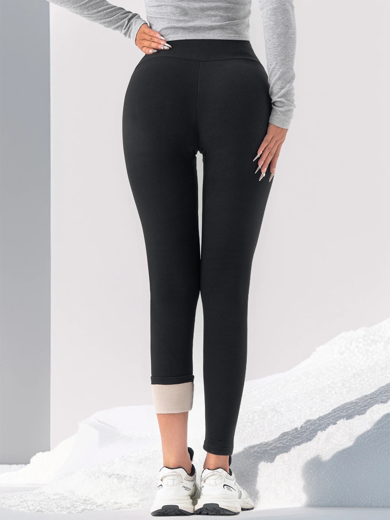 Pantaloni termici a vita alta Dralon a tutta lunghezza da donna Pantaloni invernali morbidi e confortevoli elasticizzati skinny resistenti al freddo foderati in pile
