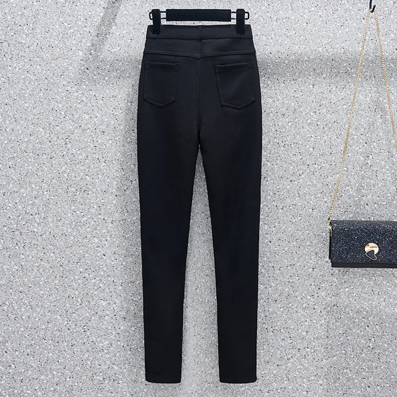 Women Pencil Pants Vintage Stretch High Waist Skinny Trousers Womens Elegant All-Match Ladies Streetwear Casual Black Pants