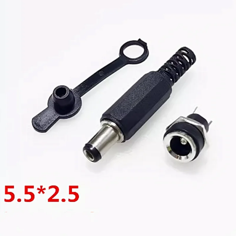 10pcs 5pairs DC-022B 3A 12V 5.5x2.5mm 5.5x2.1mm DC Power Socket Female Male Plug Adapter Jack Screw Nut Panel Mount Connector