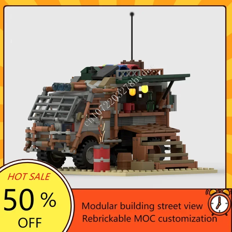 399 STKS MOC Stad Vervoer Doomsday stijl handelaarswagen die in het kamp stromen Model Aangepaste Puzzel DIY Verjaardag Speelgoed Cadeau