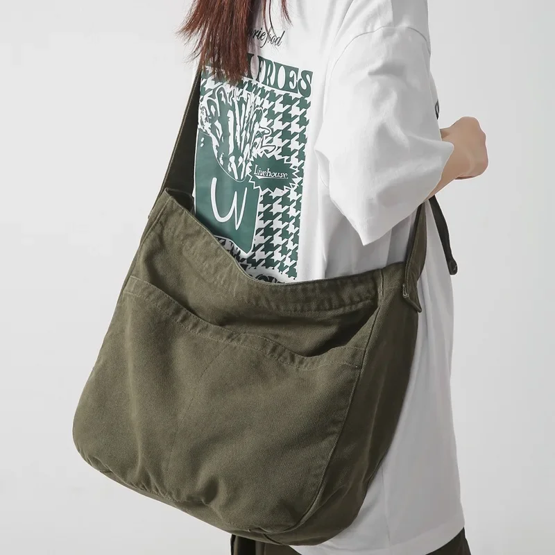 Oversized Canvas Textile Soft Hobo Slouchy Side Bag Fabric Big Size School Laptop Overnight Weekender Square Pouch Crossbody Bag