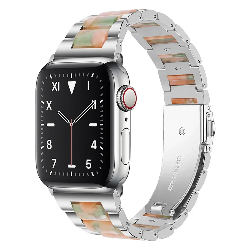 

Stainless Steel+Resin strap For Apple watch band 40mm 45mm 44mm 49mm 41mm 38mm Metal bracelet iwatch series 9 8 7 6 5 SE ultra 2