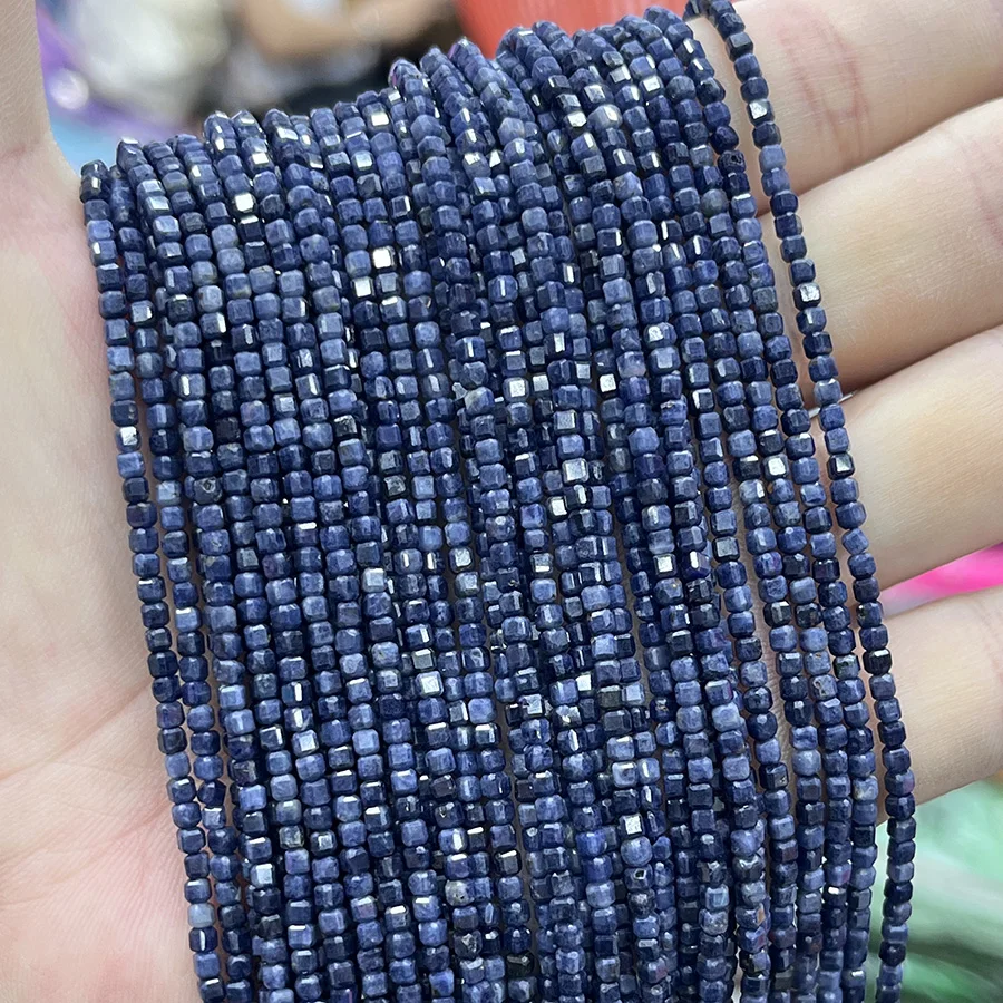 

2.5mm Natural Sapphire Square Loose Beads Gemstone Faceted for Jewelry Making DIY Necklace Bracelet 15''