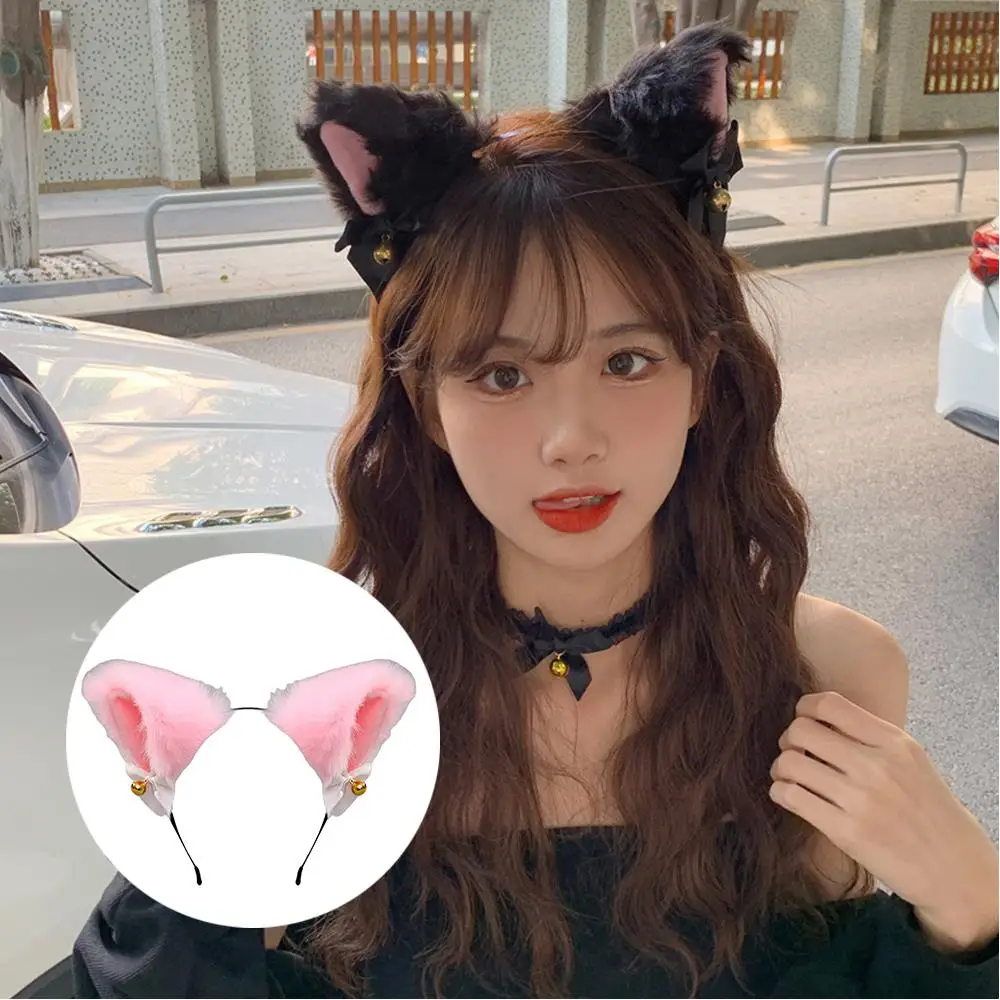 

Faux Fur Fox Ear Hair Hoop Plush Cat Ears Bell Headband Lolita Head Hoop Party Cosplay Hair Accessories Soft Furry Hairbands DIY