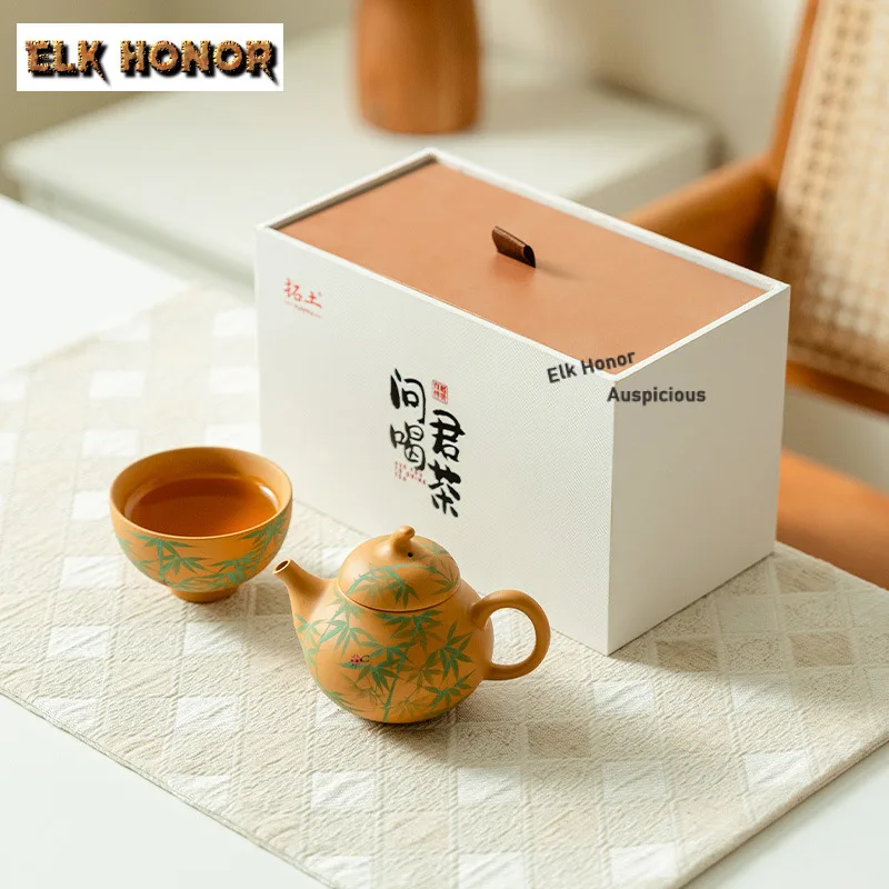 

Hand-painted Bamboo Purpe Clay Tea Set Complete Set Ancient Tea Ceremony Set Teapot and Tea Cup Set Teaware Accessories Craft