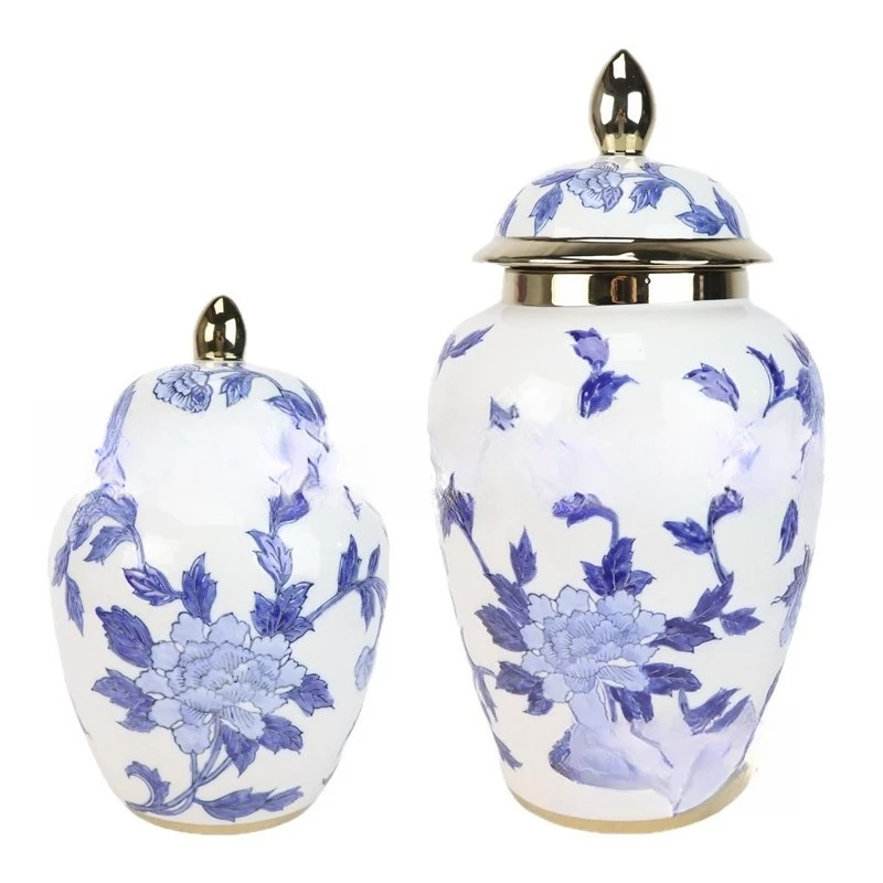 

New Chinese blue and white porcelain general jar home furnishing hotel entrance study flower arrangement decorative vase