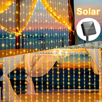 300 LED Solar Courtyard Curtain Lights Outdoor Fairy String Lights With 8 Modes for Birthday Party Garden Window Bedroom Wedding