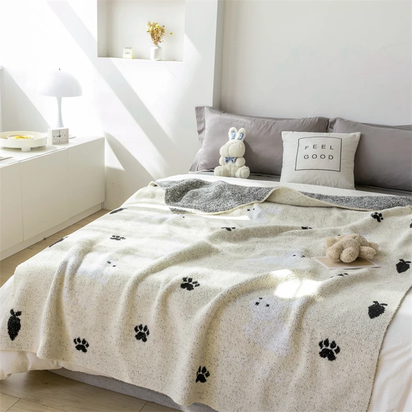 Modern Simple Half-side Fleece Multifunctional Knitted Blanket Cute Cartoon Rabbit Jacquard Blanket Warm Office Nap Blanket