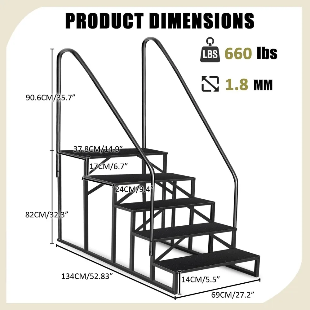 Step Ladder and Stool with Handle, Heavy Duty Pool Ladder Above Ground 660Lbs, Camper Outdoor Steps RV Stairs