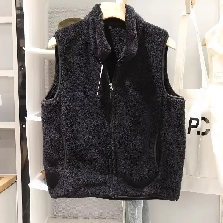 

Men's Casual Fce Vest Coral Fce Stand Collar Loose Fit Open Cardigan Jaet Warmth Autumn Winter Faion Outerwear