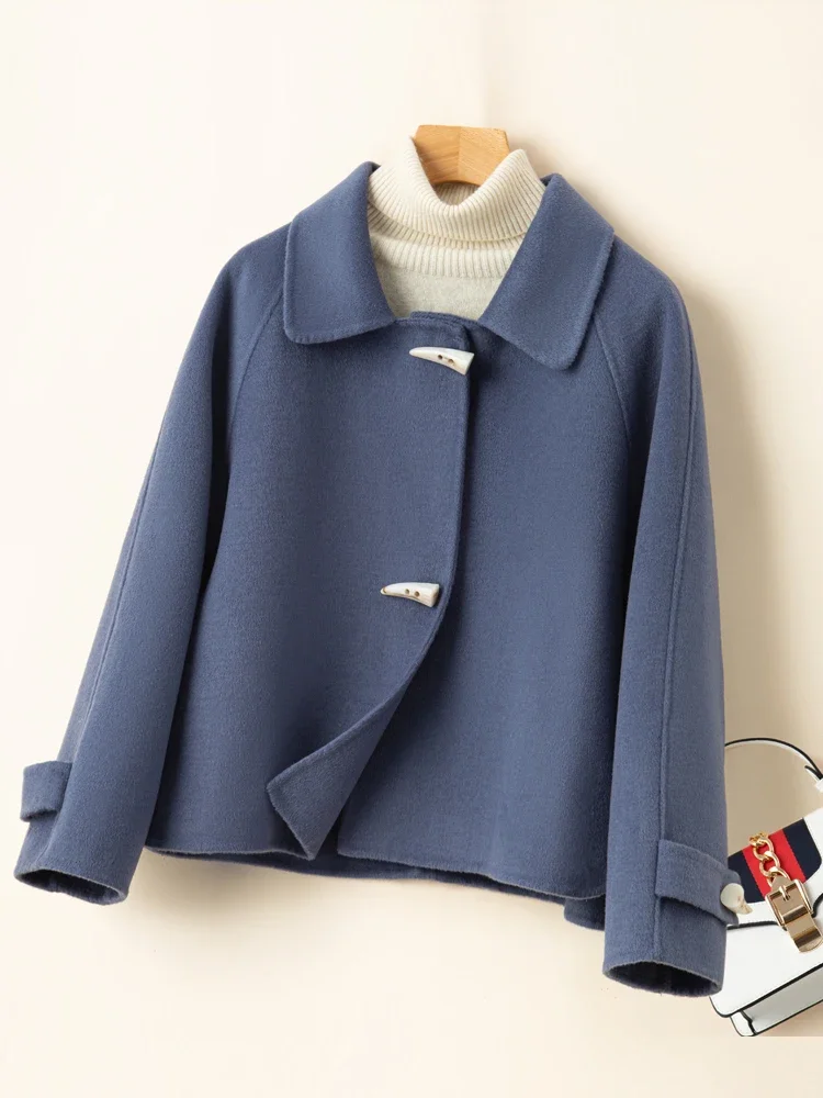 100% Merino Pure Wool Handmade Double-Sided Cloth Chic Coat Women's Short  Button 850g Heavy Coat High Street Elegant Top