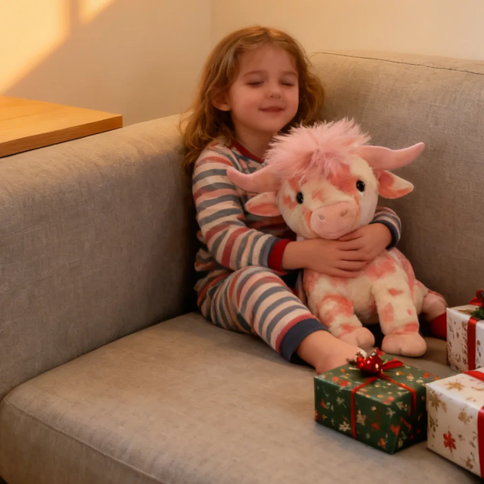 

Pink Highland Cow Plush Toy – Cute Stuffed Animal with Bow & Flower, Soft Gift Doll for Desktop Decoration