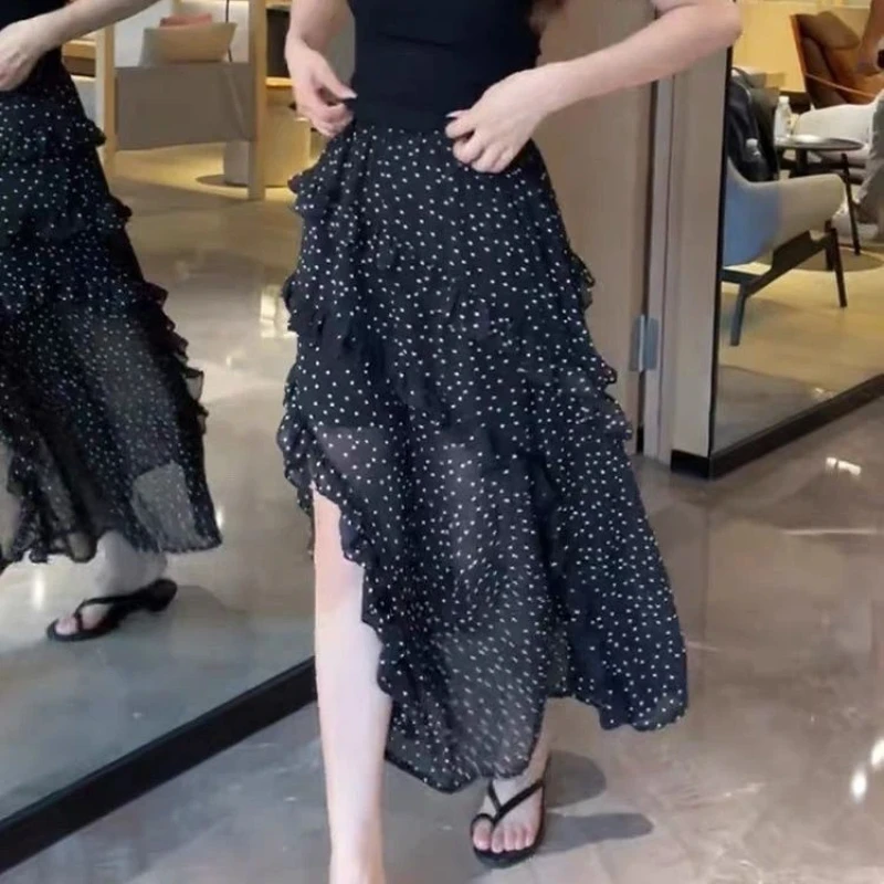 

Elegant Asymmetrical Polka Dot Skirt With Ruffled Layers For Women Chic Evening Wear Spring Summer Style