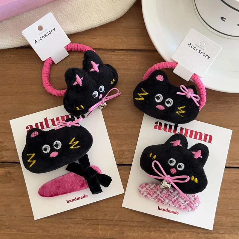 Sweet And Cool Embroidered Cat Rabbit Hair Ring Clip Side Clip Hairpin Girl Scrunchies Women Hair Accessories Headwear Gift