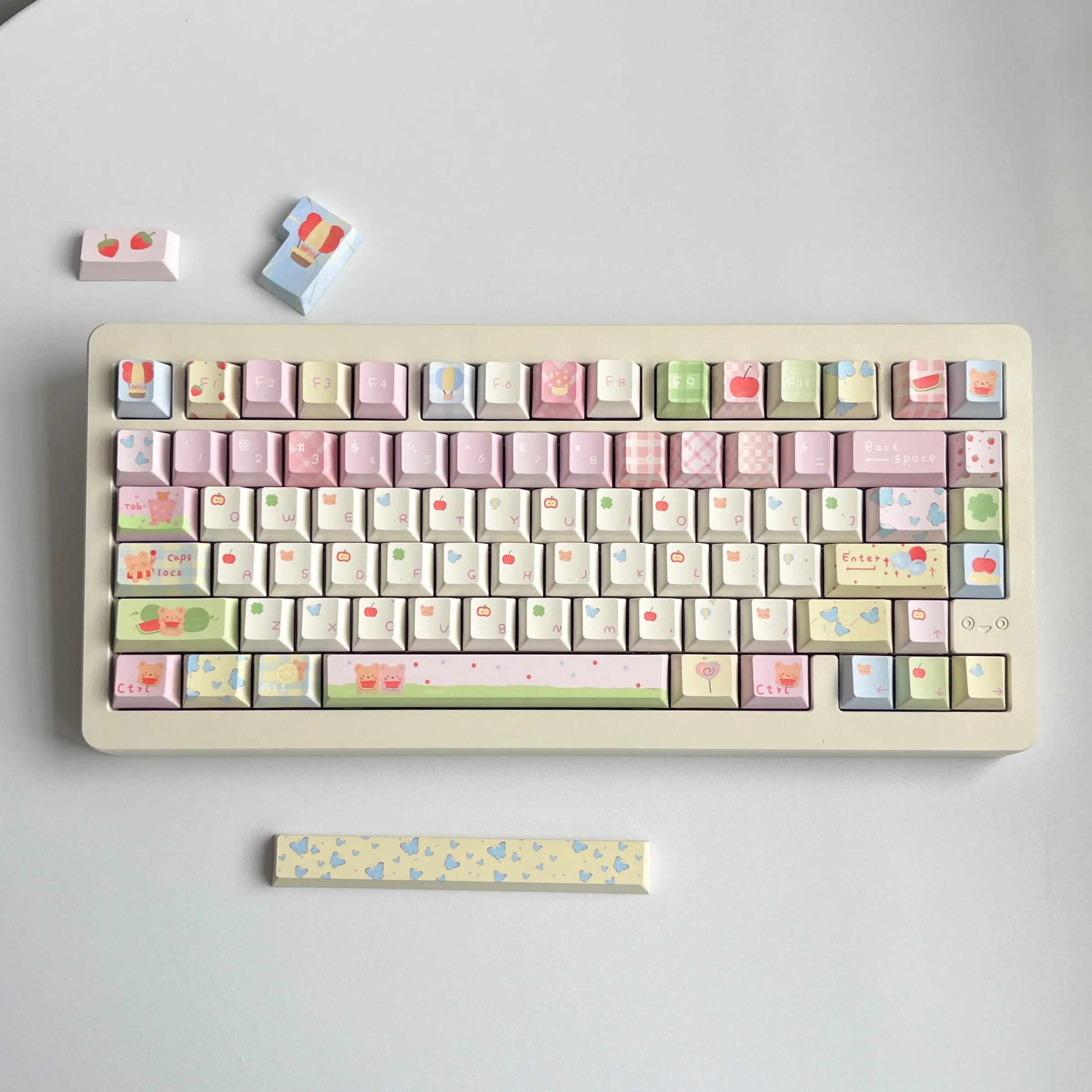 Original Keycaps Summer, Mechanical Keyboard Keycaps Moe Pink Blue Green Hand-Painted Cartoon Keycaps