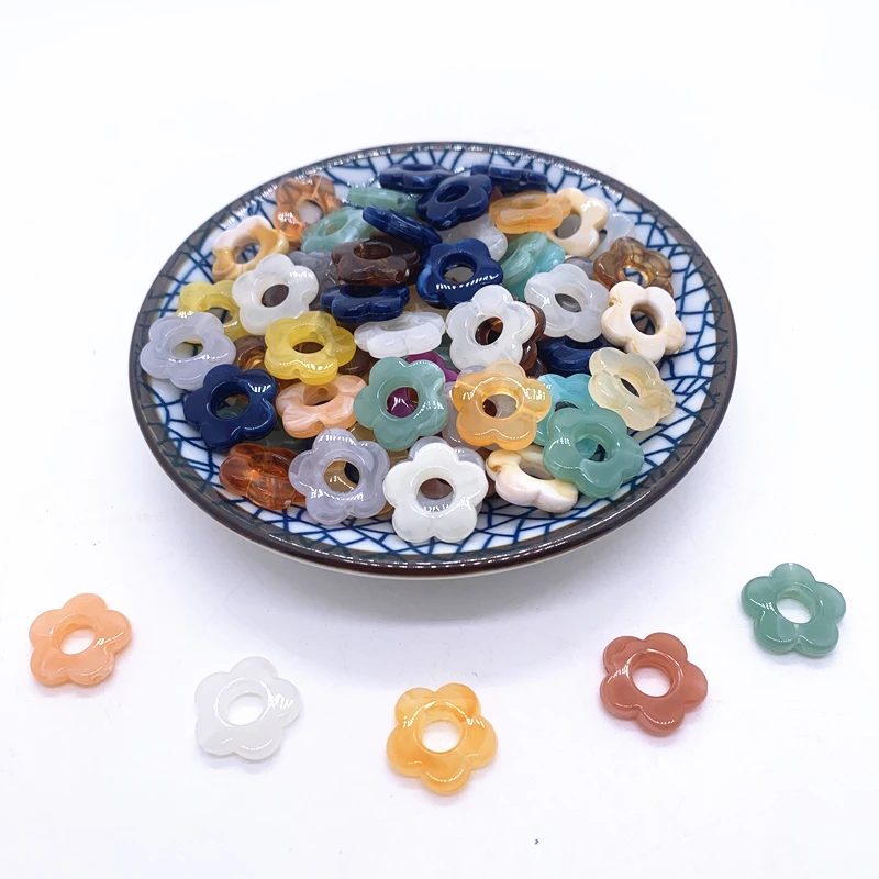 15mm 30pcs Hollow Five-Petal Flower Acrylic Flower Beads DIY Handmade Earrings Hair Cccessories Pendant Jewelry