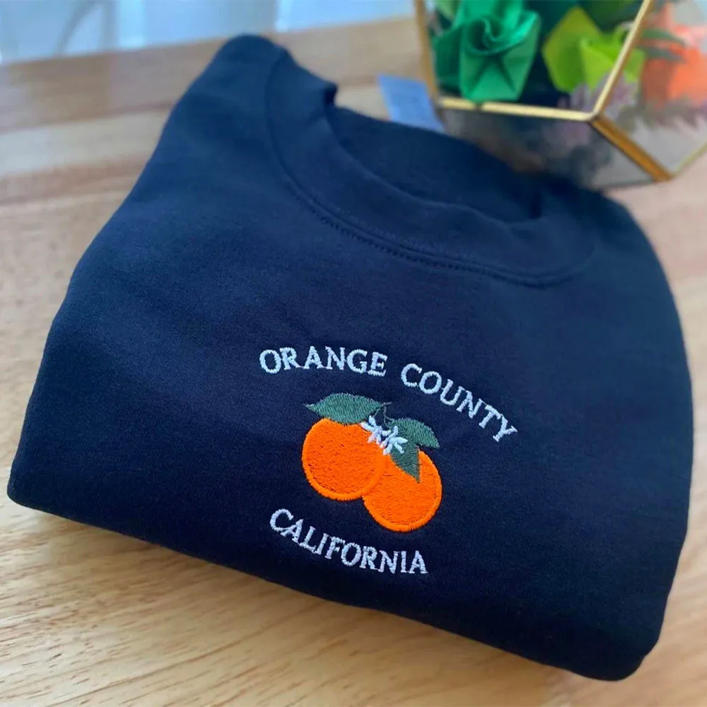 Orange County California Cute Embroidered Sweatshirts Retro Crewneck Long Sleeve Thick Cotton Pullovers Women Casual Sweaters