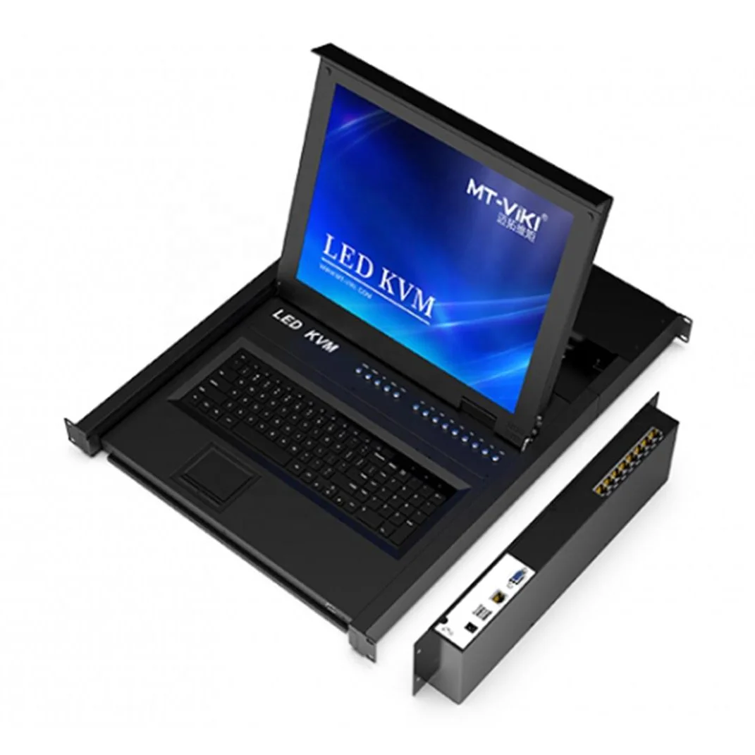 

17" LED KVM Switch 8 Port VGA Over Ethernet MT-VIKI + 8 Packs VGA To RJ45 Adapter, 1U Rackmount LCD KVM Console Drawer Over CAT6