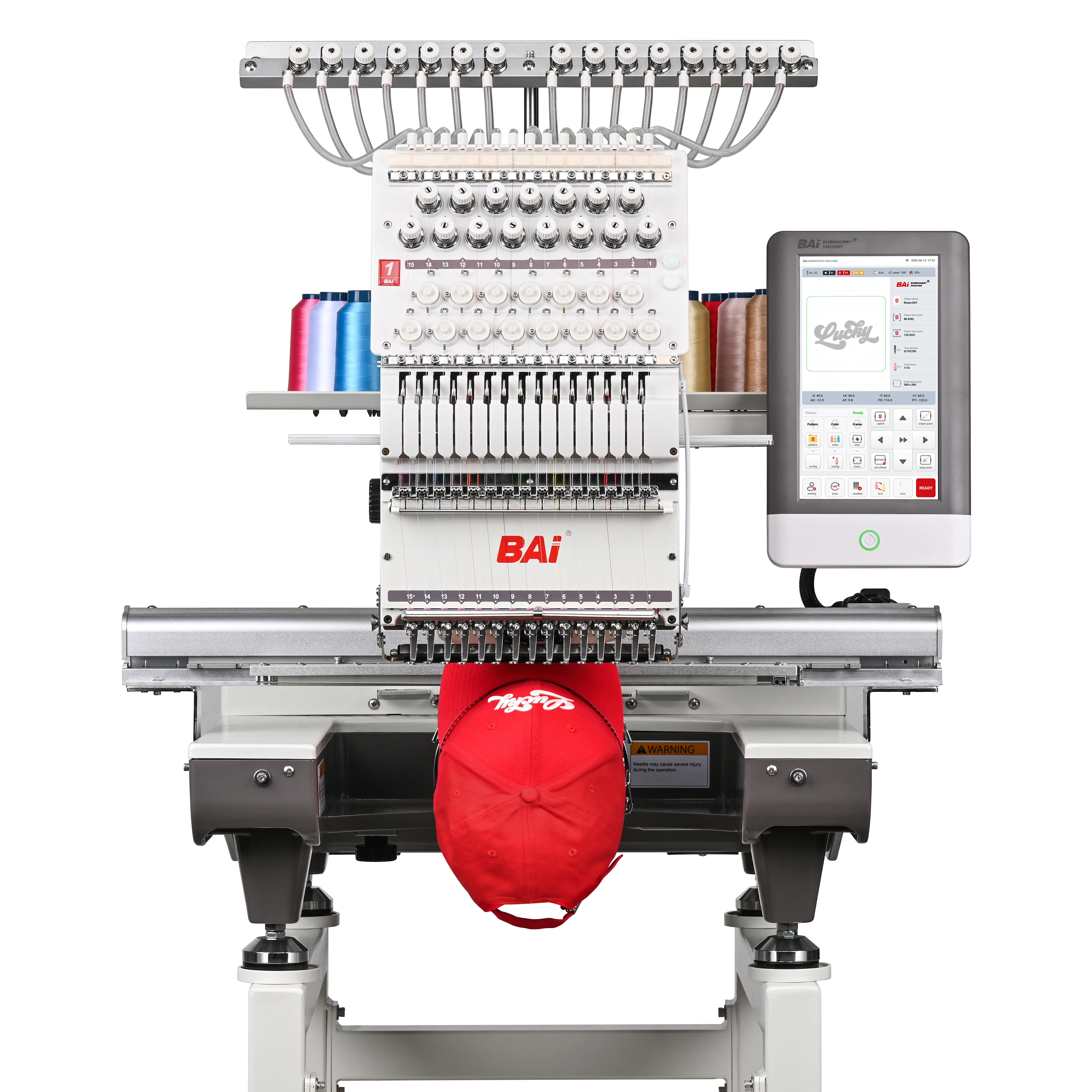 BAi Embroidery Machine Computerized Single Head 15 Needles Touch Screen Commercial Embroidery Machine for 3D Hats Clothing