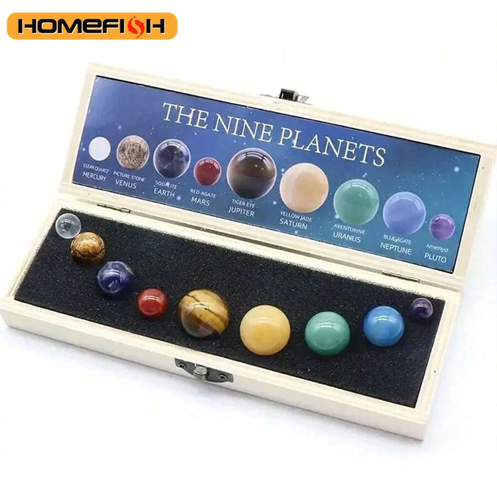 Sonnensystem Naturkristall-Edelstein-Set 9 Planeten Kugel-Steine Galaxie-Modell Ornamente Geschenk Heim- und Bürodekoration