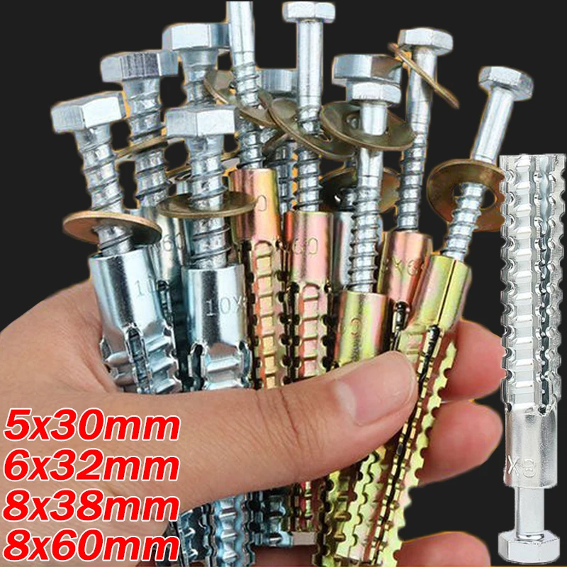 10-50sets Serrated Thorny Metal Expansion Tube Steel Wall Anchor Self Tapping Screw Drilling Plug Concrete Wall Fasteners