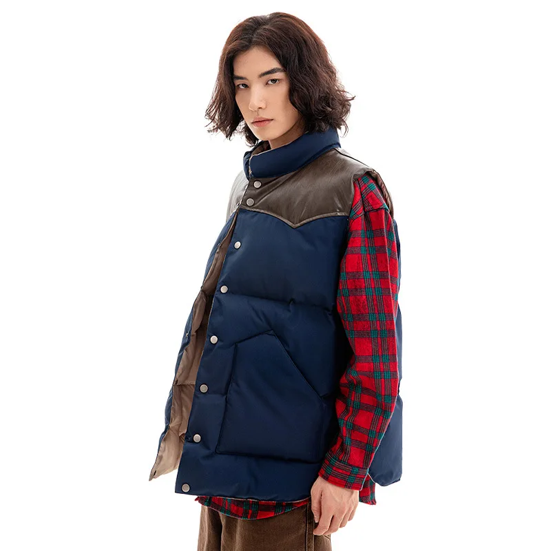 

Мужской утепленный жилет с воротником-стойкой и лоскутным дизайном, мягкий, теплый, легкий, без рукавов, хлопковая куртка, зимняя верхняя одежда