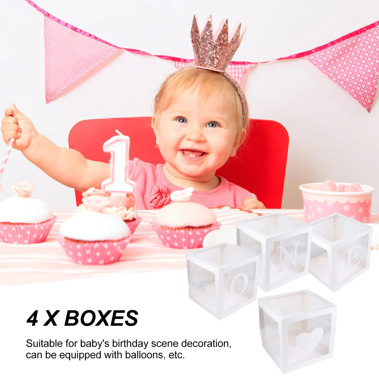 

4pcs Balloon Box Blocks Party Decorations Shower Birthday Balloons Boxes First Birthday Favor Set Paper Material