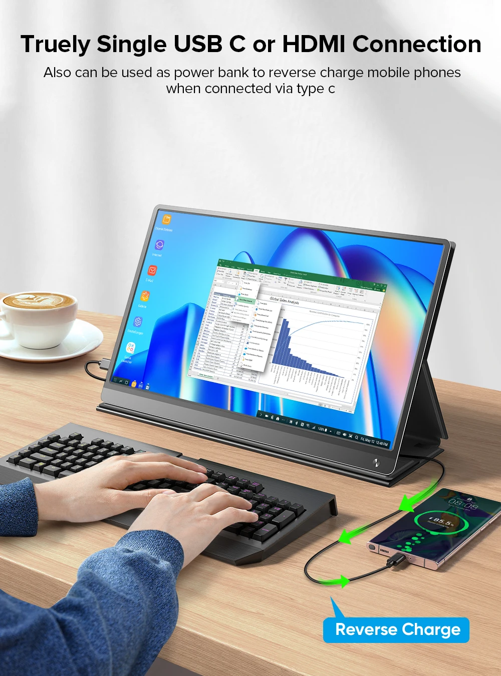 Imagem -06 - Monitor Portátil Touch Screen 156 Hdr 1920x1080 Tela Externa Bateria Embutida de 10800mah Tela do pc com Hdmi Usb-c