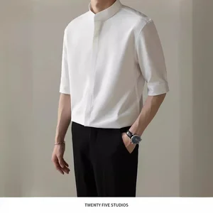 جديد على الطراز الصيني للرجال قميص ضيق بأكمام قصيرة ثلج حرير صيف كوري عارضة بارد خفيف الوزن ملابس رجالية أفضل 10 قميص صيني للبيع - No5