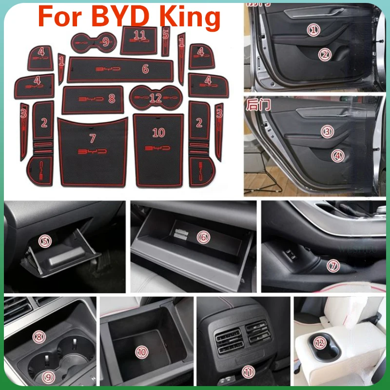 

Car Armrest Slot Door Groove Mat Cup Storage Box Mats Cushion For BYD KING DMI 2024 Unit Interior Accessories Auto