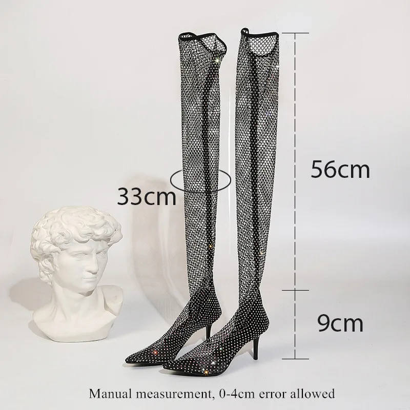 Sexy Women Shoes Pumps Stiletto Shoes High Heel Over Knee Mesh Net Sock Boots Pointed Toe Fishnet Shoes Women Heels Plus Size 42