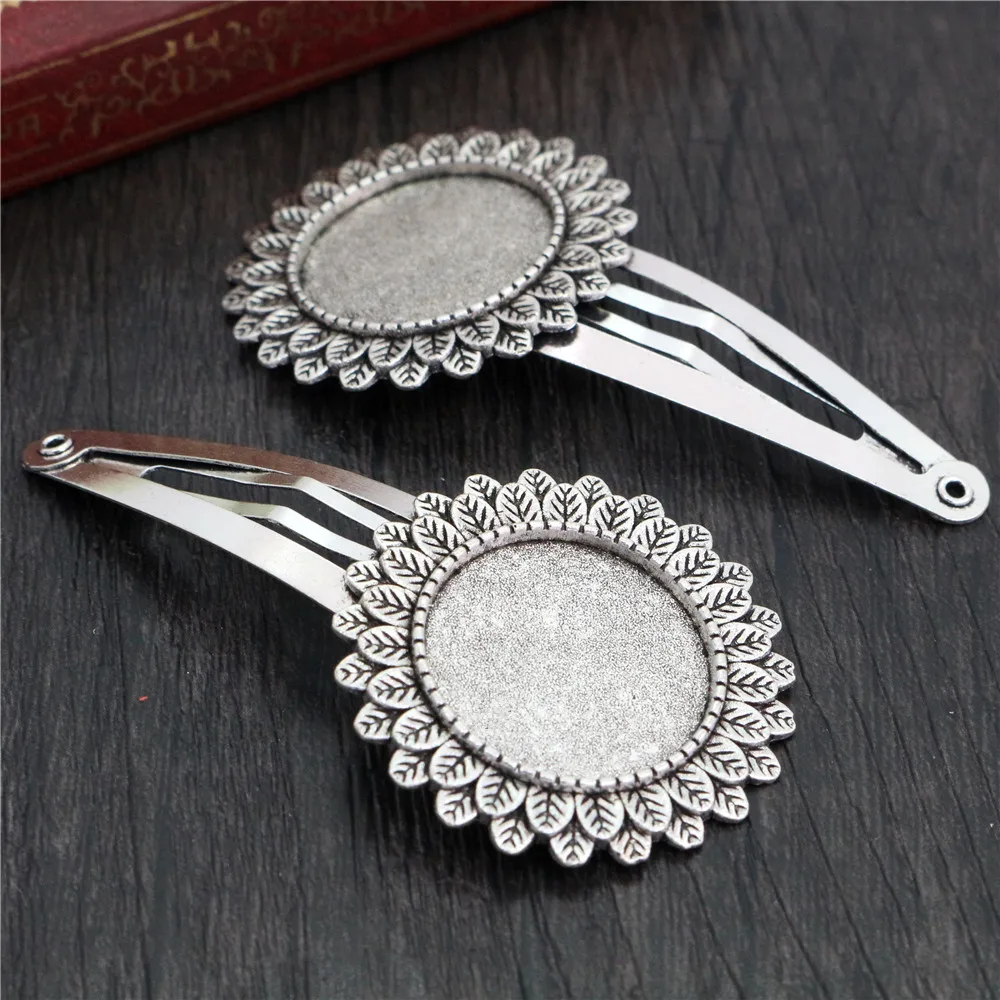 20mm 5pcs Antique Silver Plated Bronze Copper Material Flower Style Hairpin Hair Clips Hairpin Base Setting Cabochon Cameo