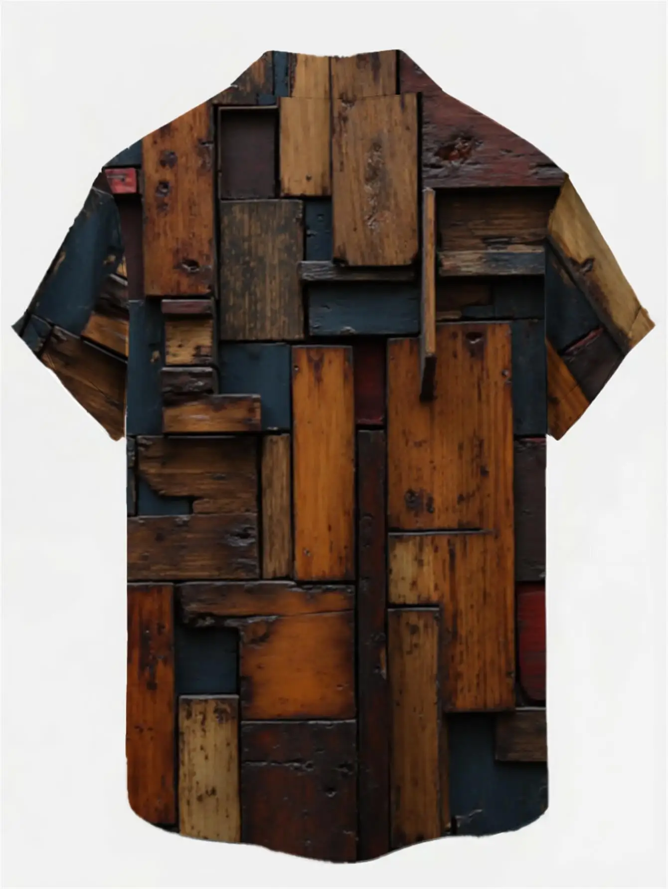 Men's Shirt Vintage Wood Plank Splicing 3D Print Short Sleeve Cuban Collar Casual Hawaiian Tops Men Clothing