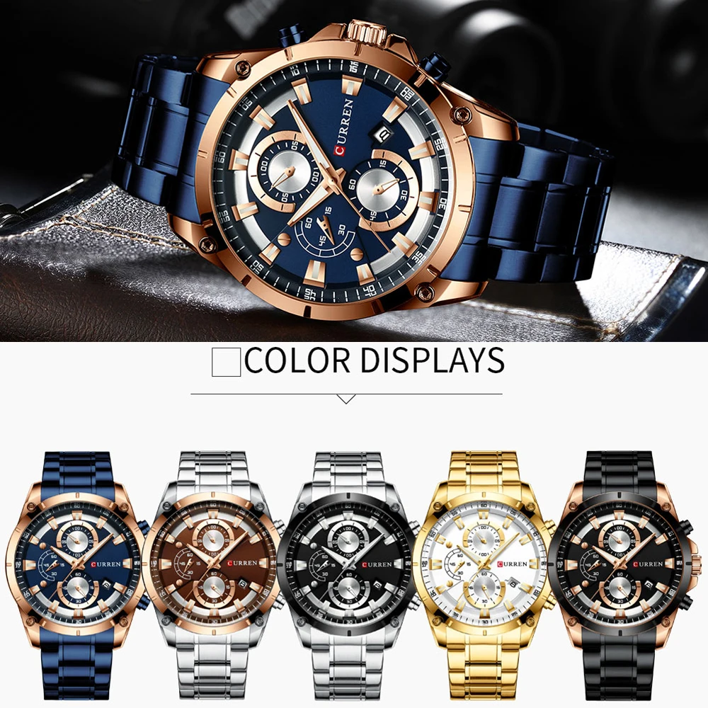 CURREN Men Watches Top Luxury Brand Full Steel Waterproof Sport Quartz Watch Fashion Date Clock Chronograph Relogio Masculino