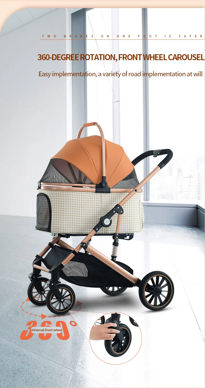 Luxury Pet Stroller with Shade Canopy and Storage Basket